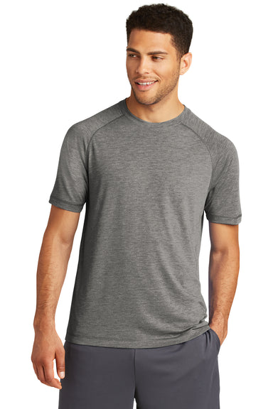 Sport-Tek ST400 Mens Moisture Wicking Short Sleeve Crewneck T-Shirt Heather Dark Grey Model Front