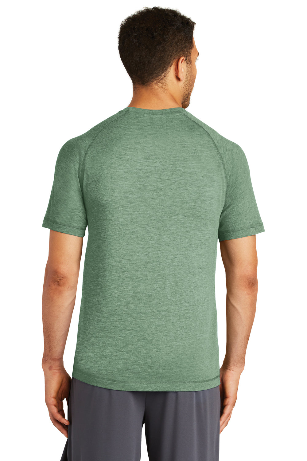 Sport-Tek ST400 Mens Moisture Wicking Short Sleeve Crewneck T-Shirt Heather Forest Green Model Back