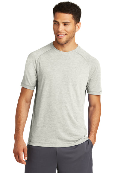 Sport-Tek ST400 Mens Moisture Wicking Short Sleeve Crewneck T-Shirt Heather Light Grey Model Front