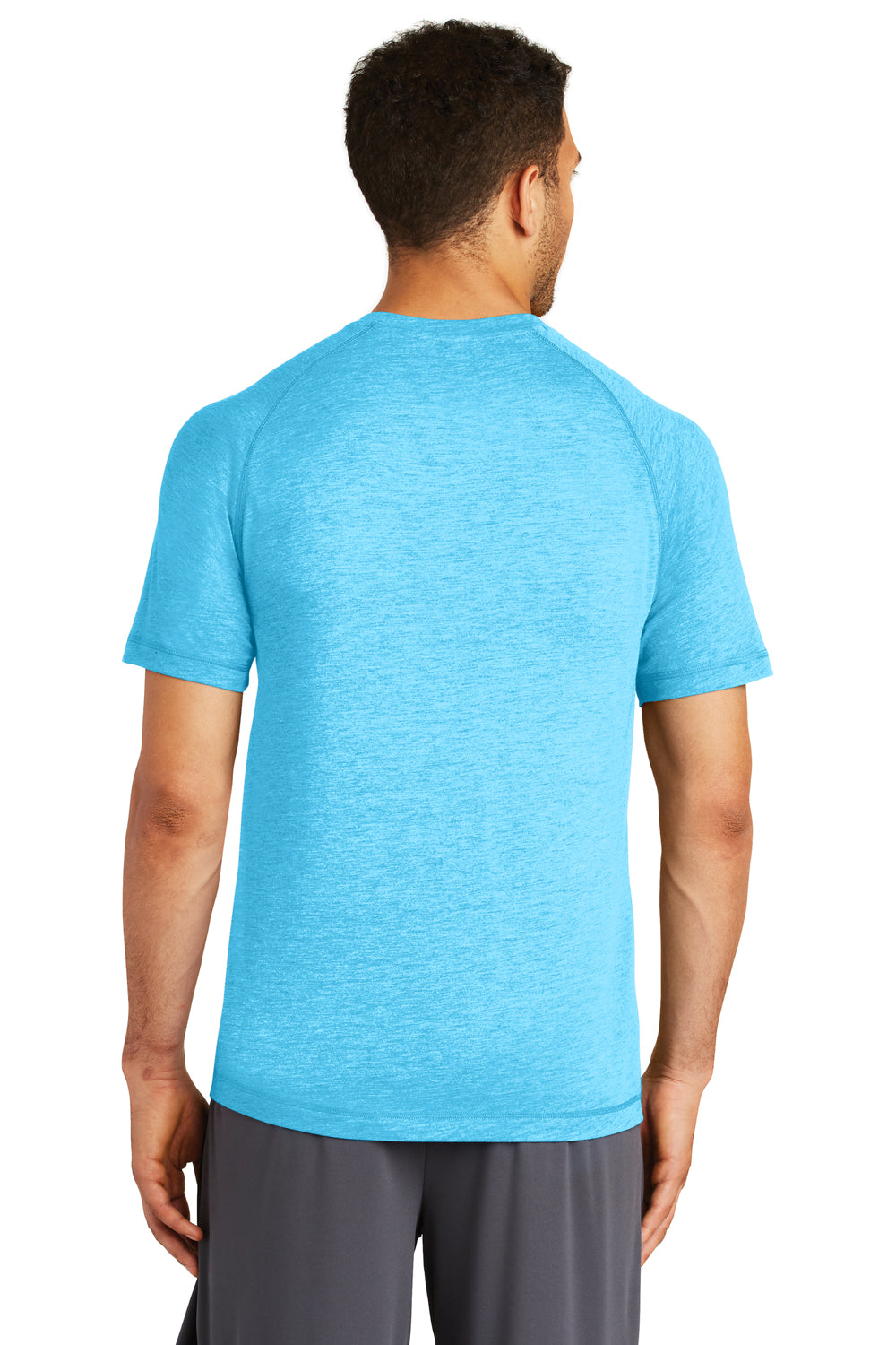 Sport-Tek ST400 Mens Moisture Wicking Short Sleeve Crewneck T-Shirt Heather Pond Blue Model Back