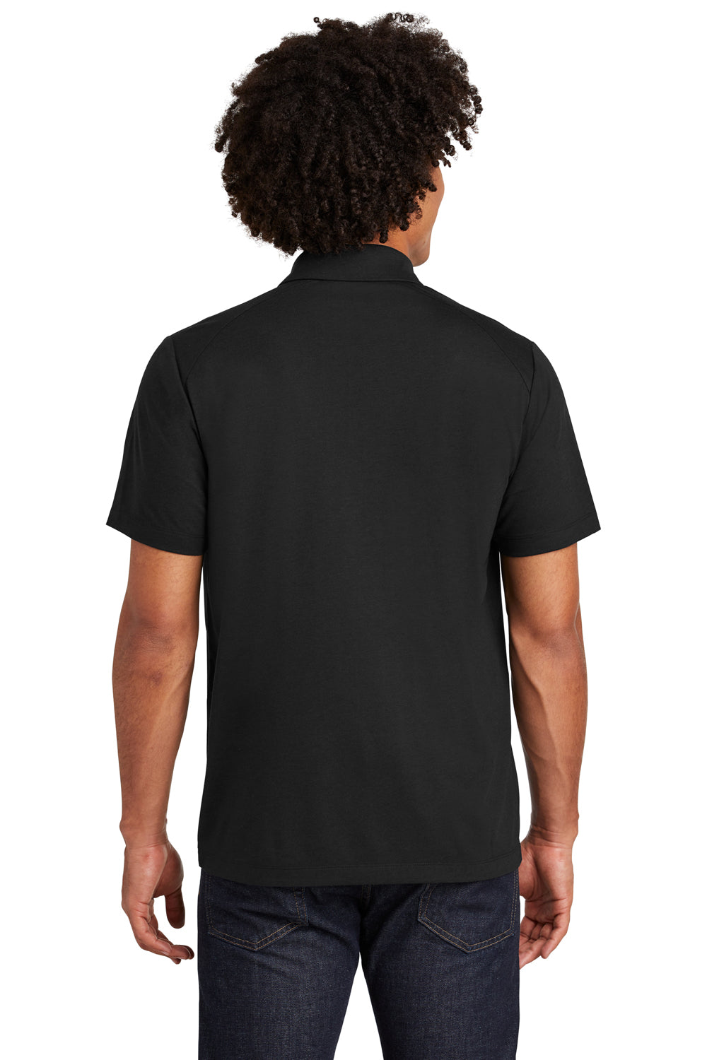 Sport-Tek ST405 Mens Moisture Wicking Short Sleeve Polo Shirt Black Model Back