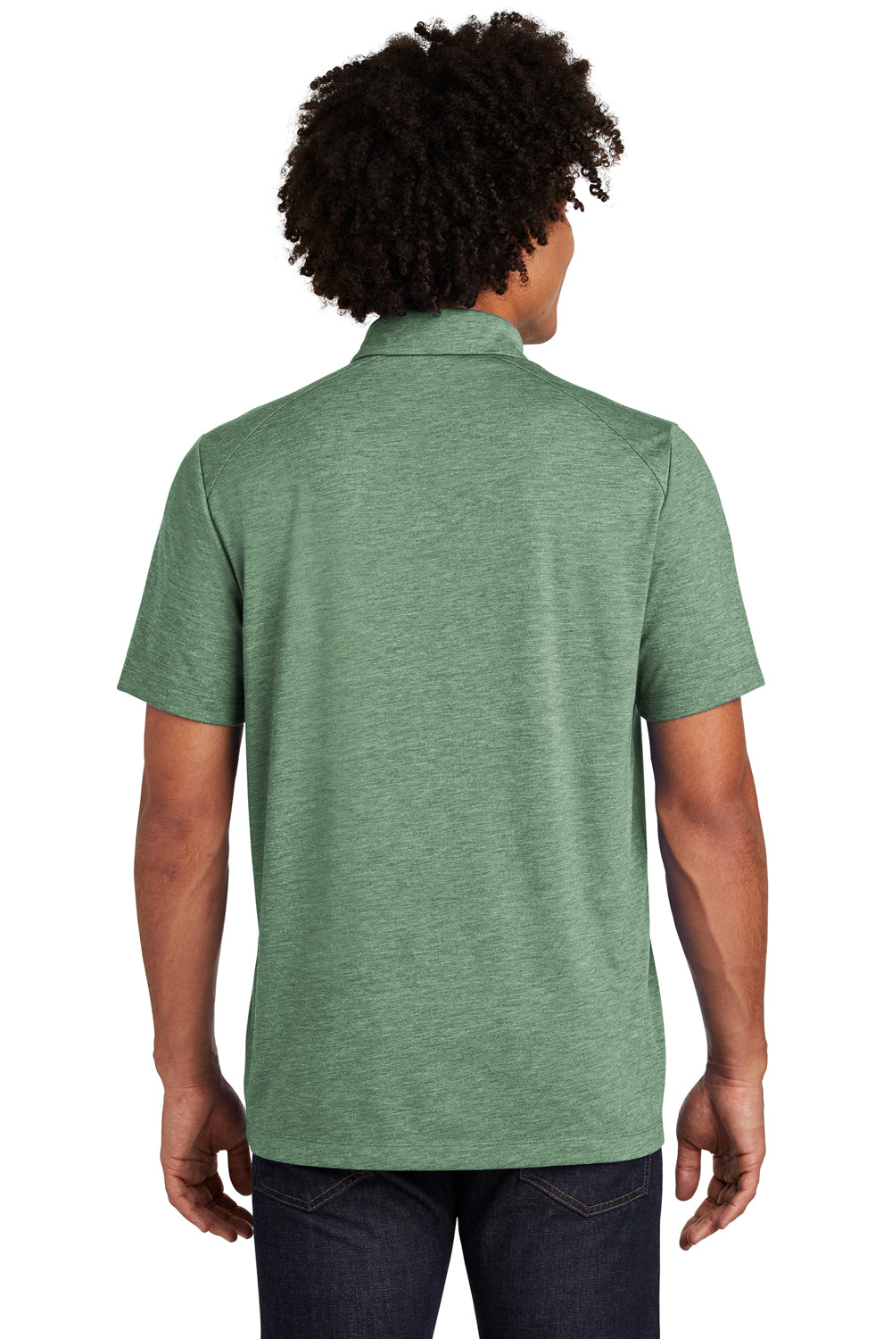 Sport-Tek ST405 Mens Moisture Wicking Short Sleeve Polo Shirt Heather Forest Green Model Back