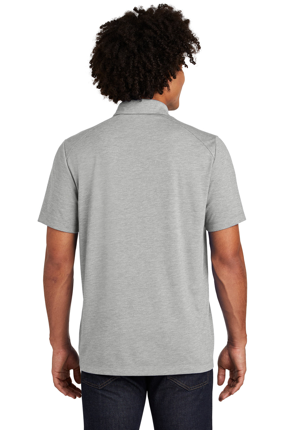 Sport-Tek ST405 Mens Moisture Wicking Short Sleeve Polo Shirt Heather Light Grey Model Back