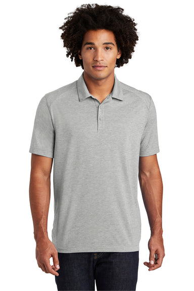 Sport-Tek ST405 Mens Moisture Wicking Short Sleeve Polo Shirt Heather Light Grey Model Front