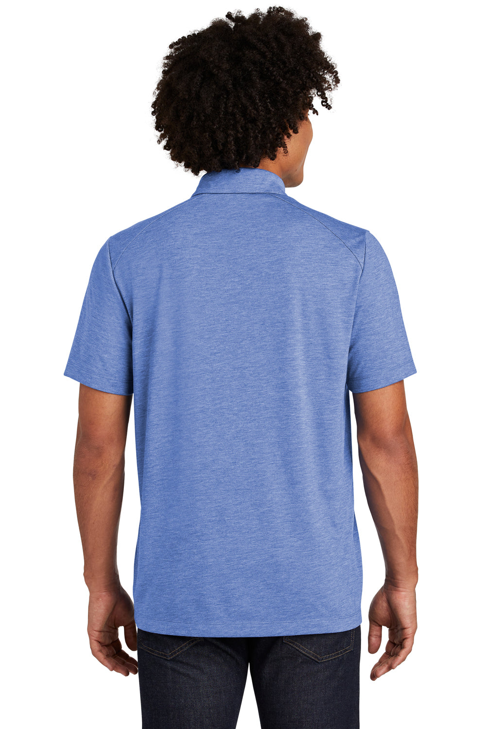 Sport-Tek ST405 Mens Moisture Wicking Short Sleeve Polo Shirt Heather True Royal Blue Model Back