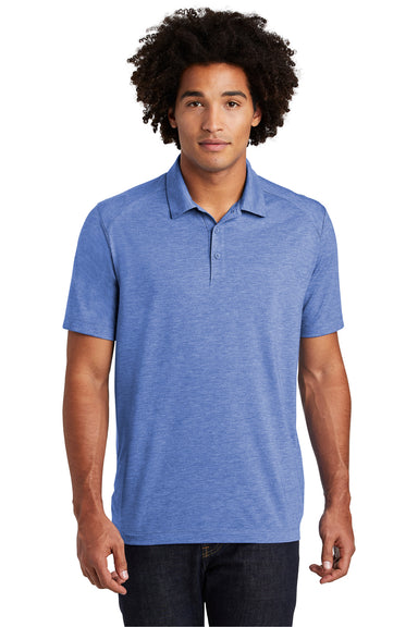 Sport-Tek ST405 Mens Moisture Wicking Short Sleeve Polo Shirt Heather True Royal Blue Model Front