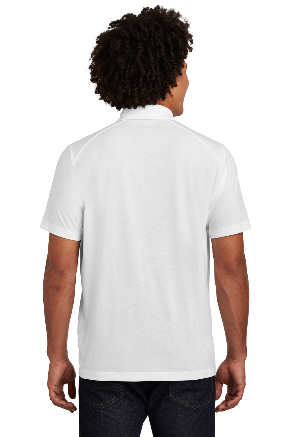 Sport-Tek ST405 Mens Moisture Wicking Short Sleeve Polo Shirt White Model Back