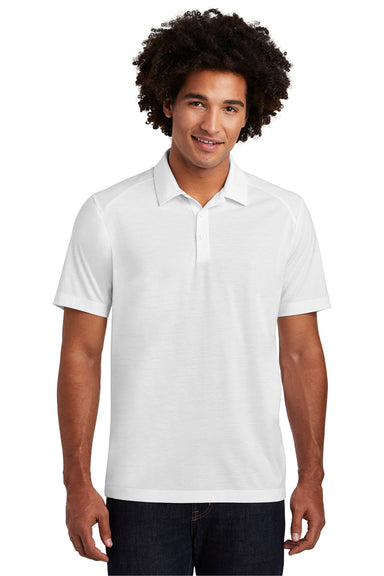 Sport-Tek ST405 Mens Moisture Wicking Short Sleeve Polo Shirt White Model Front