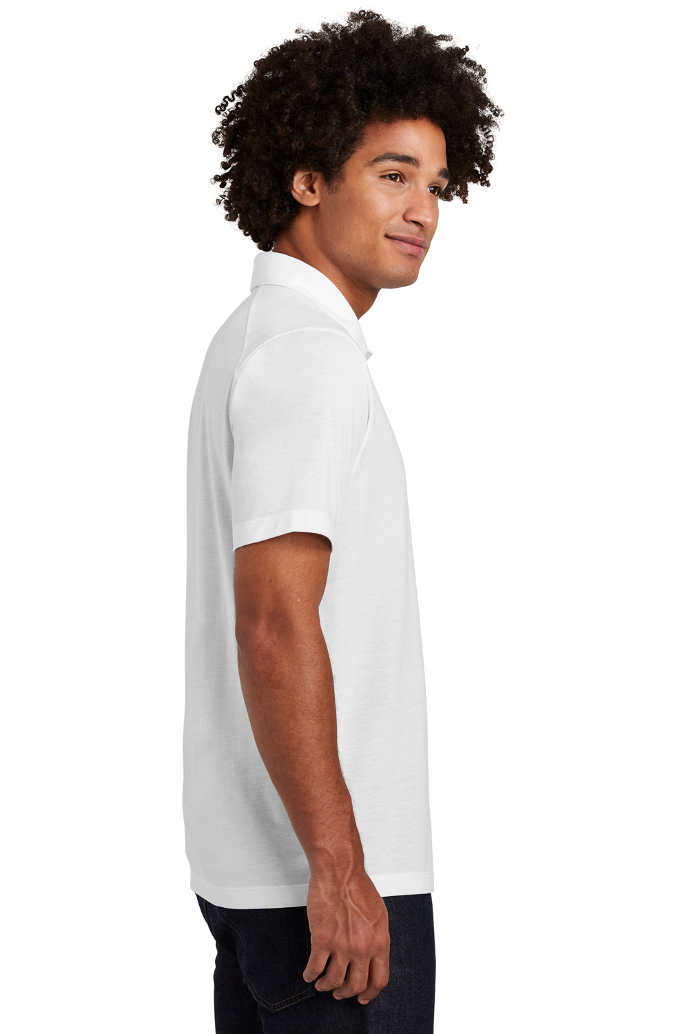 Sport-Tek ST405 Mens Moisture Wicking Short Sleeve Polo Shirt White Model Side