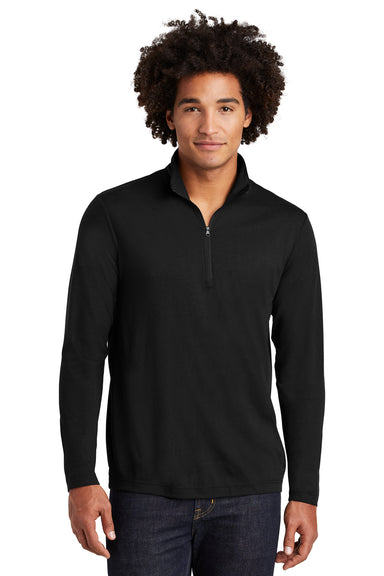 Sport-Tek ST407 Mens Moisture Wicking 1/4 Zip Sweatshirt Black Model Front