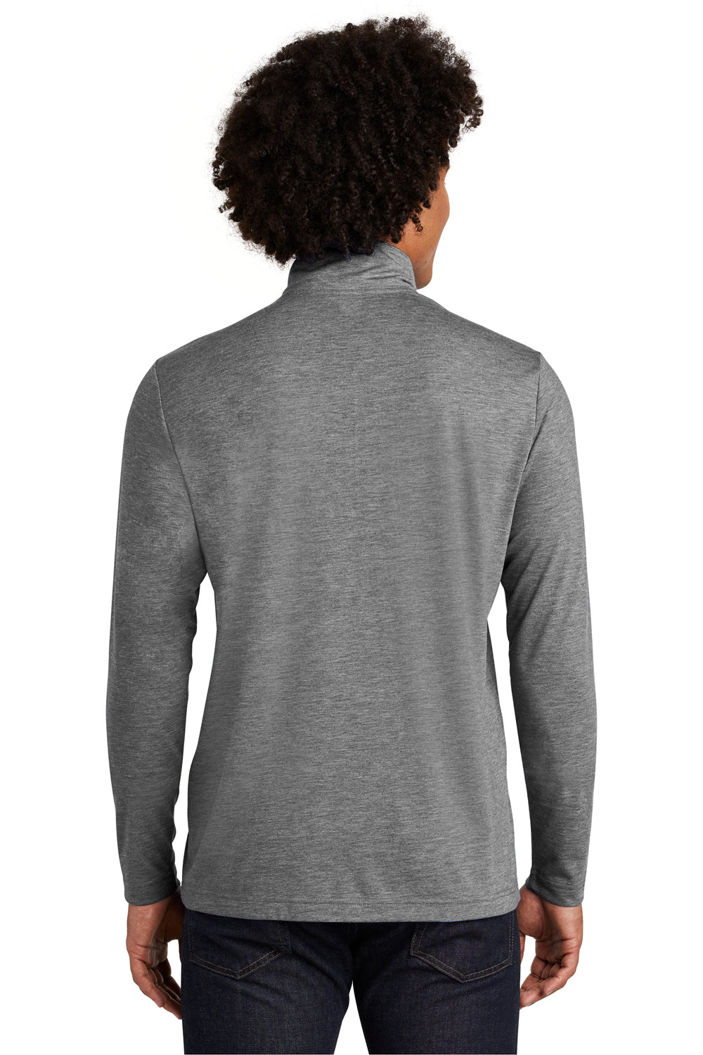 Sport-Tek ST407 Mens Moisture Wicking 1/4 Zip Sweatshirt Heather Dark Grey Model Back