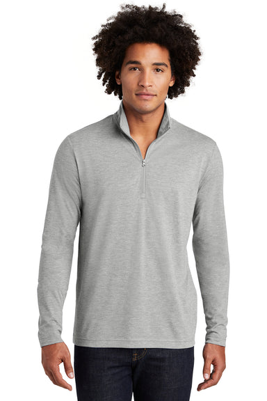 Sport-Tek ST407 Mens Moisture Wicking 1/4 Zip Sweatshirt Heather Light Grey Model Front