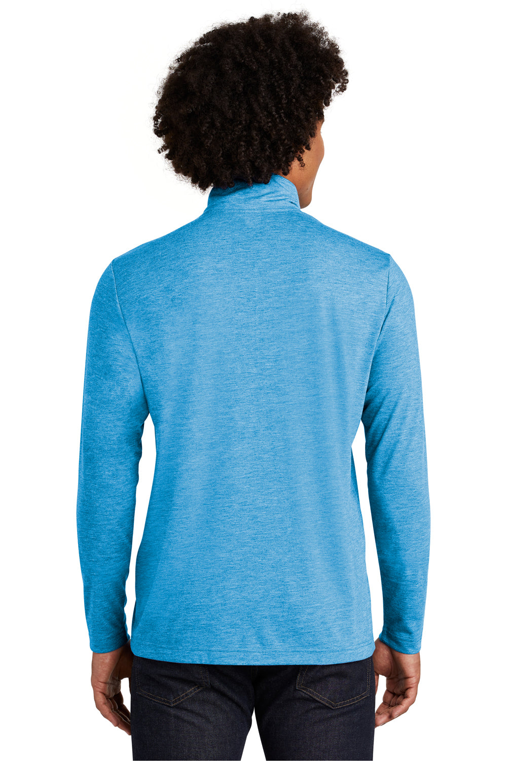 Sport-Tek ST407 Mens Moisture Wicking 1/4 Zip Sweatshirt Heather Pond Blue Model Back