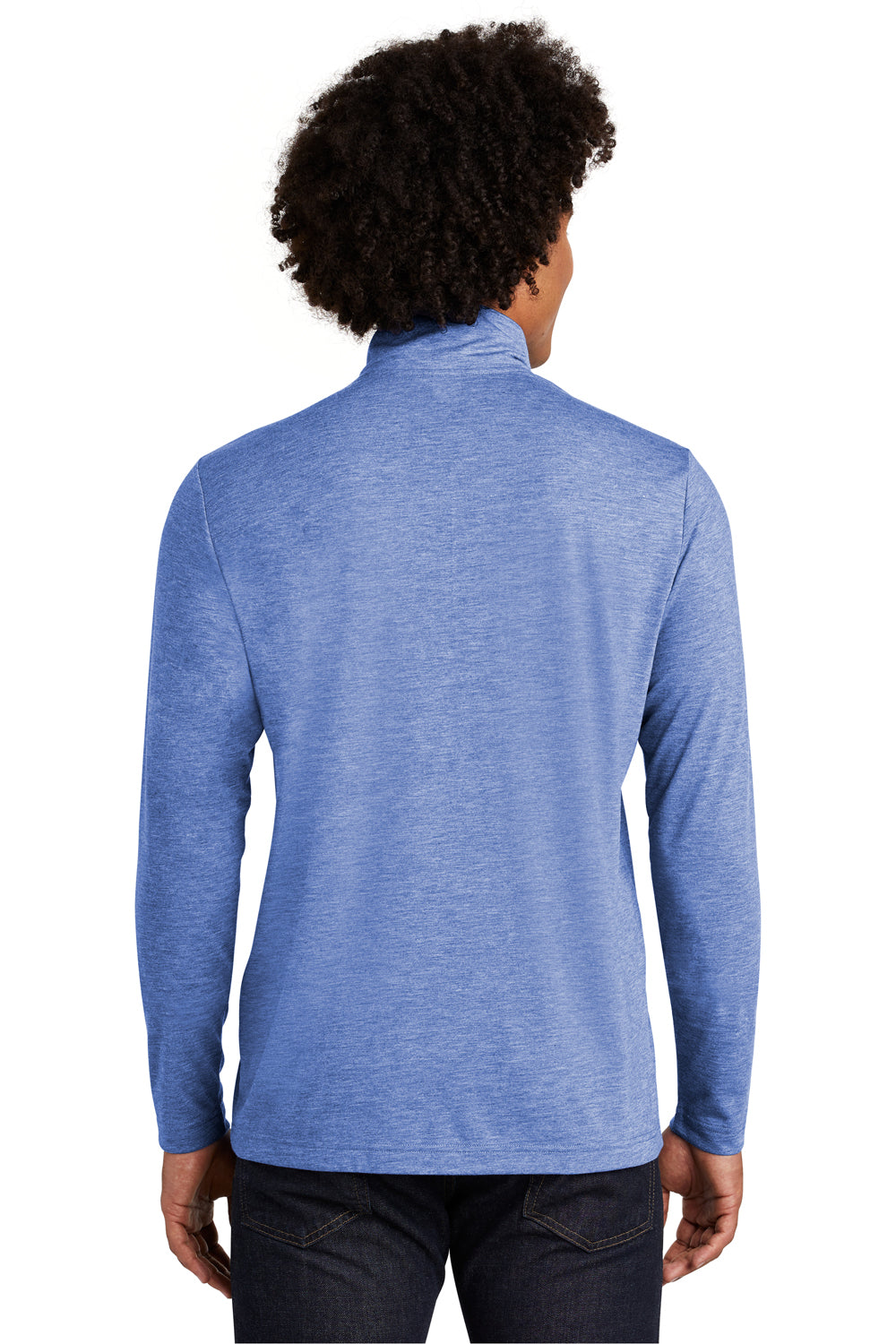 Sport-Tek ST407 Mens Moisture Wicking 1/4 Zip Sweatshirt Heather True Royal Blue Model Back