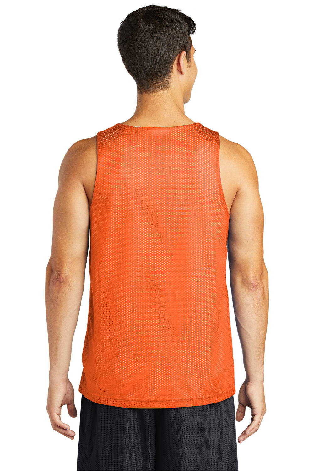 Sport-Tek ST500 Mens Reversible Mesh Moisture Wicking Tank Top Deep Orange Model Back