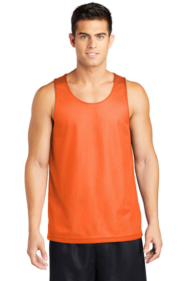 Sport-Tek ST500 Mens Reversible Mesh Moisture Wicking Tank Top Deep Orange Model Front