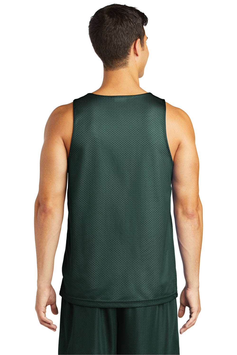 Sport-Tek ST500 Mens Reversible Mesh Moisture Wicking Tank Top Forest Green Model Back