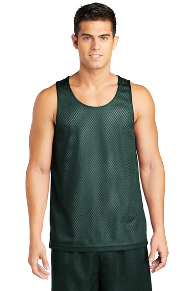 Sport-Tek ST500 Mens Reversible Mesh Moisture Wicking Tank Top Forest Green Model Front