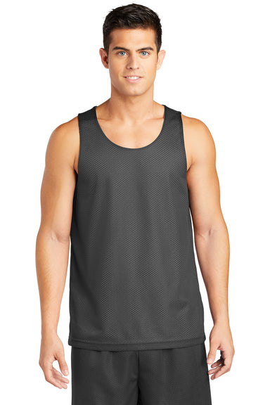 Sport-Tek ST500 Mens Reversible Mesh Moisture Wicking Tank Top Iron Grey Model Front