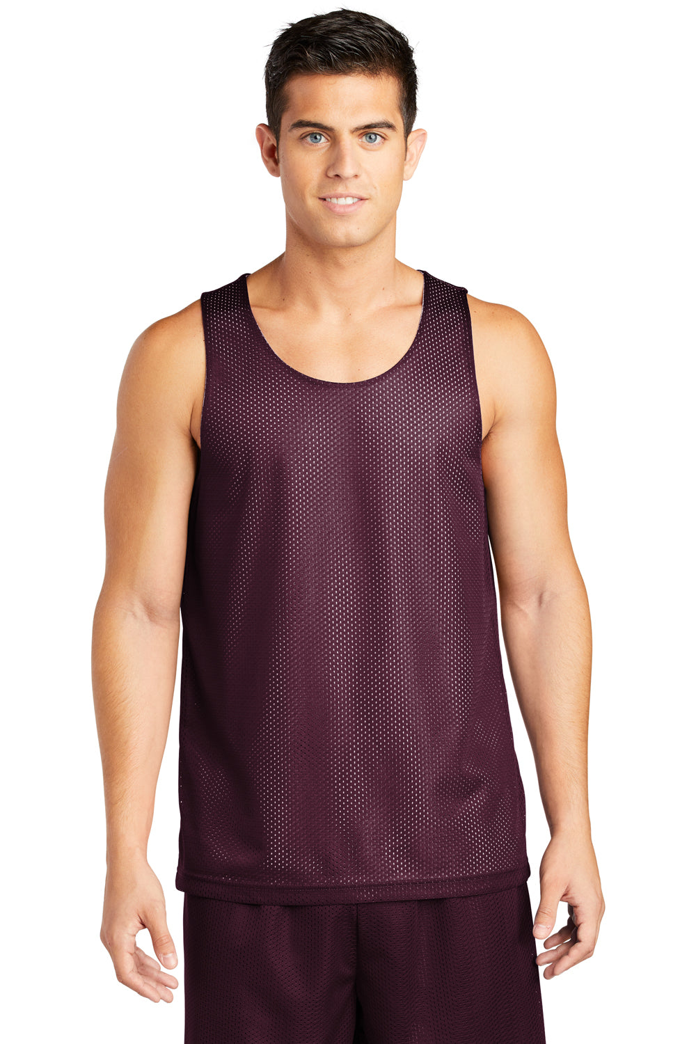 Sport-Tek ST500 Mens Reversible Mesh Moisture Wicking Tank Top Maroon Model Front