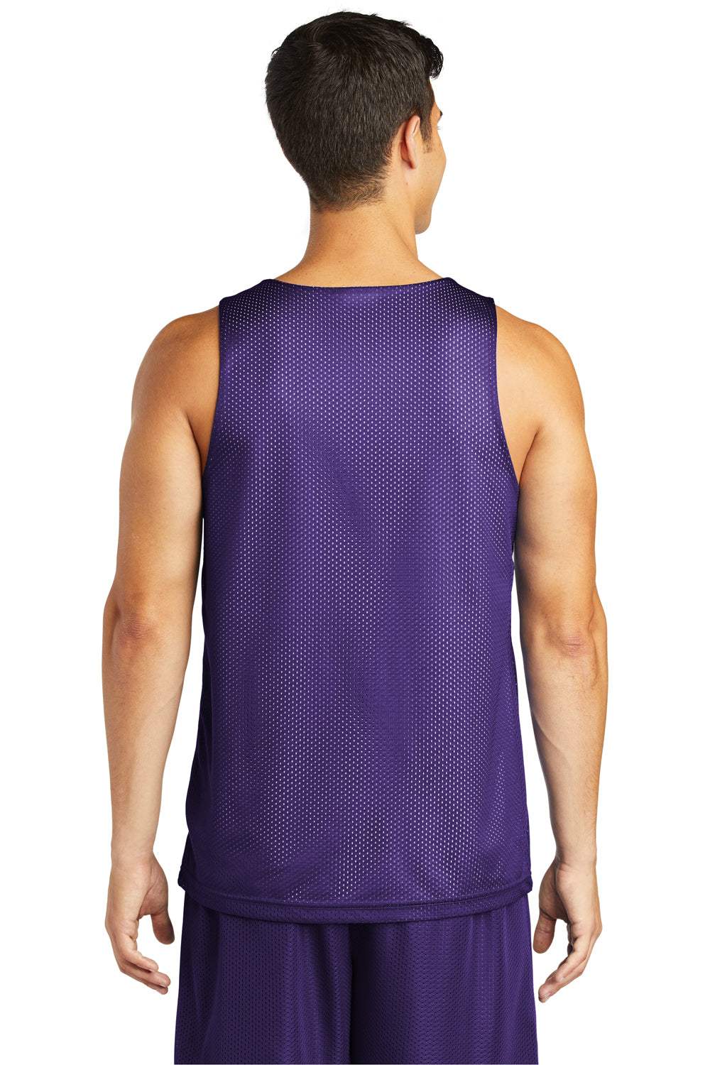 Sport-Tek ST500 Mens Reversible Mesh Moisture Wicking Tank Top Purple Model Back