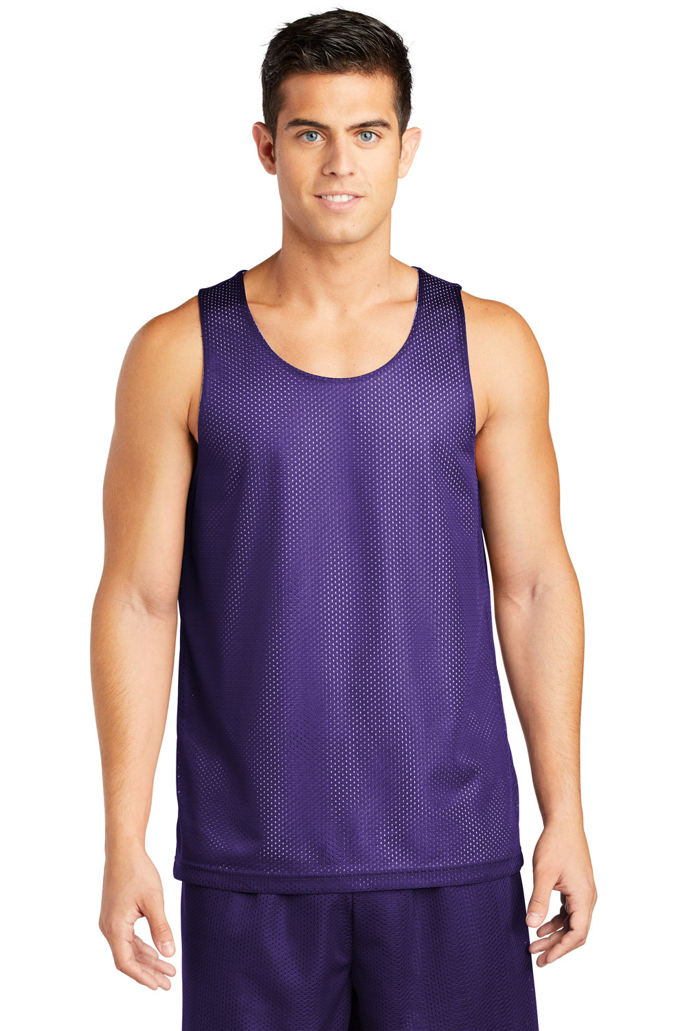 Sport-Tek ST500 Mens Reversible Mesh Moisture Wicking Tank Top Purple Model Front