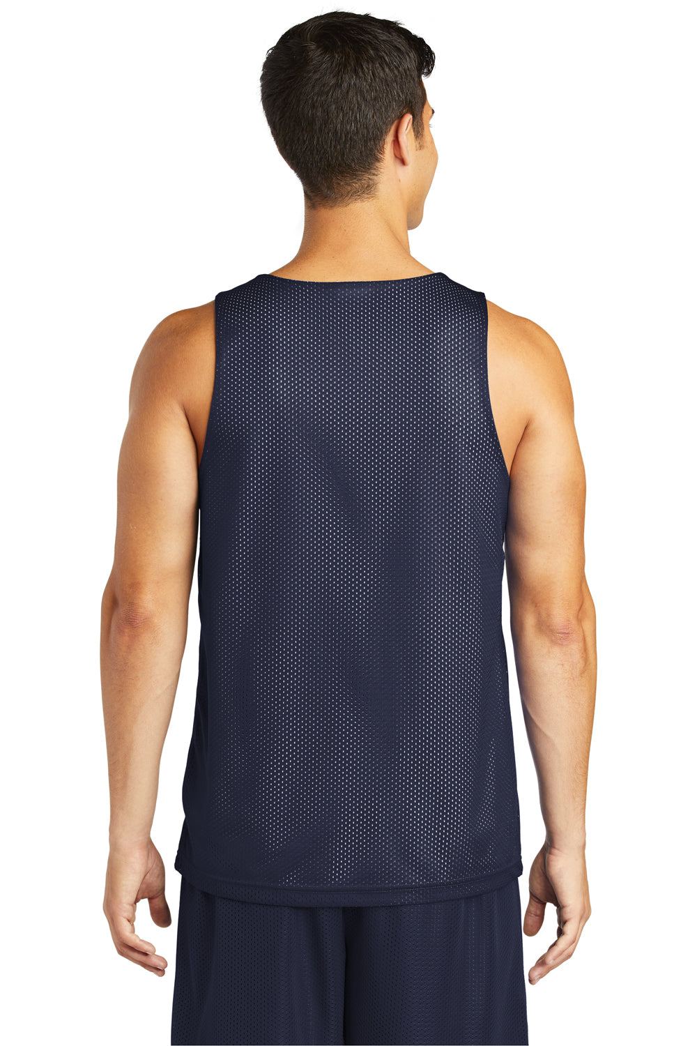 Sport-Tek ST500 Mens Reversible Mesh Moisture Wicking Tank Top True Navy Blue Model Back