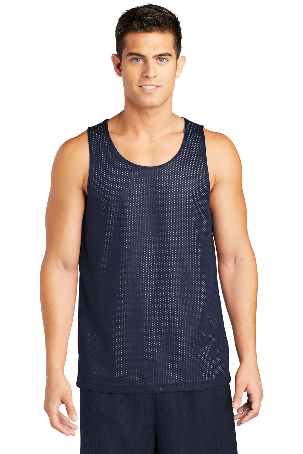 Sport-Tek ST500 Mens Reversible Mesh Moisture Wicking Tank Top True Navy Blue Model Front