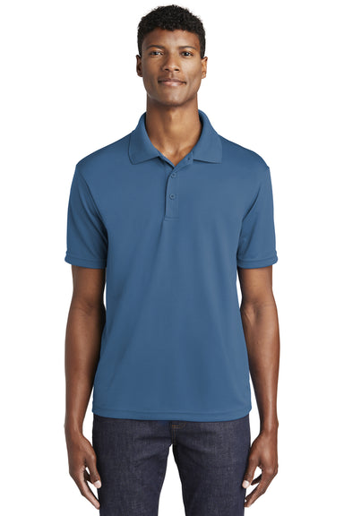 Sport-Tek ST640 Mens RacerMesh Moisture Wicking Short Sleeve Polo Shirt Dawn Blue Model Front