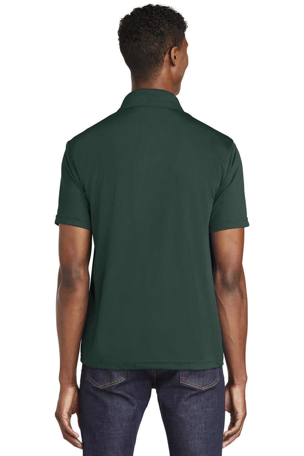 Sport-Tek ST640 Mens RacerMesh Moisture Wicking Short Sleeve Polo Shirt Dark Forest Green Model Back