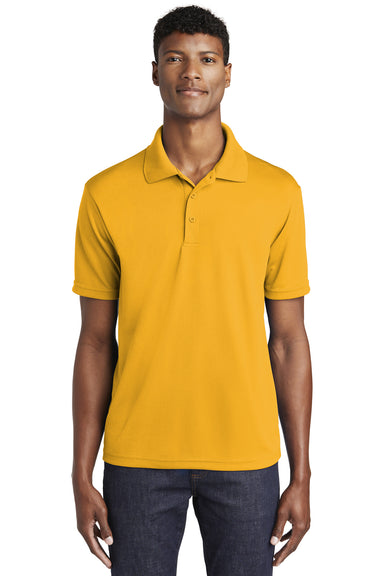 Sport-Tek ST640 Mens RacerMesh Moisture Wicking Short Sleeve Polo Shirt Gold Model Front