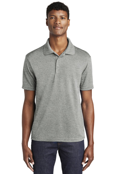 Sport-Tek ST640 Mens RacerMesh Moisture Wicking Short Sleeve Polo Shirt Heather Grey Model Front