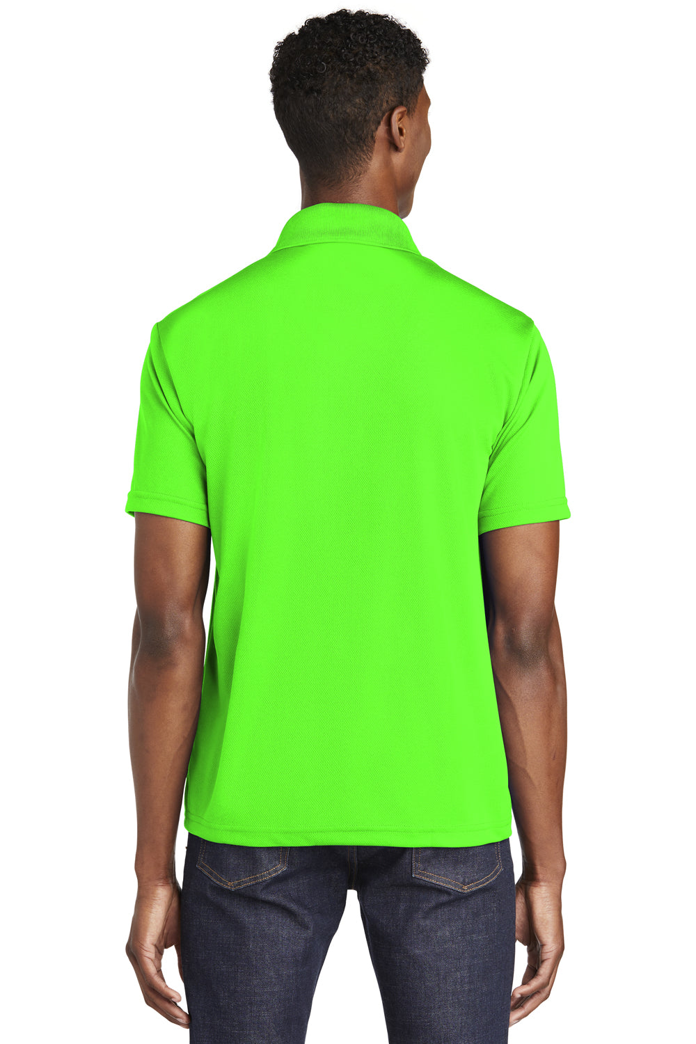 Sport-Tek ST640 Mens RacerMesh Moisture Wicking Short Sleeve Polo Shirt Neon Green Model Back