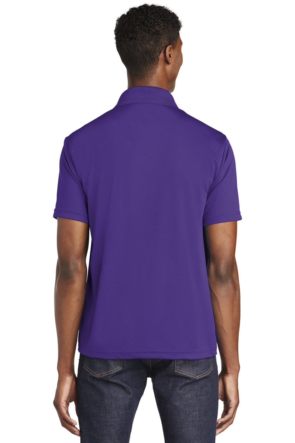 Sport-Tek ST640 Mens RacerMesh Moisture Wicking Short Sleeve Polo Shirt Purple Model Back