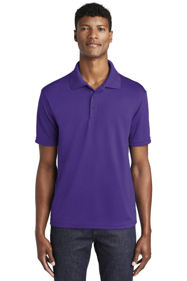 Sport-Tek ST640 Mens RacerMesh Moisture Wicking Short Sleeve Polo Shirt Purple Model Front