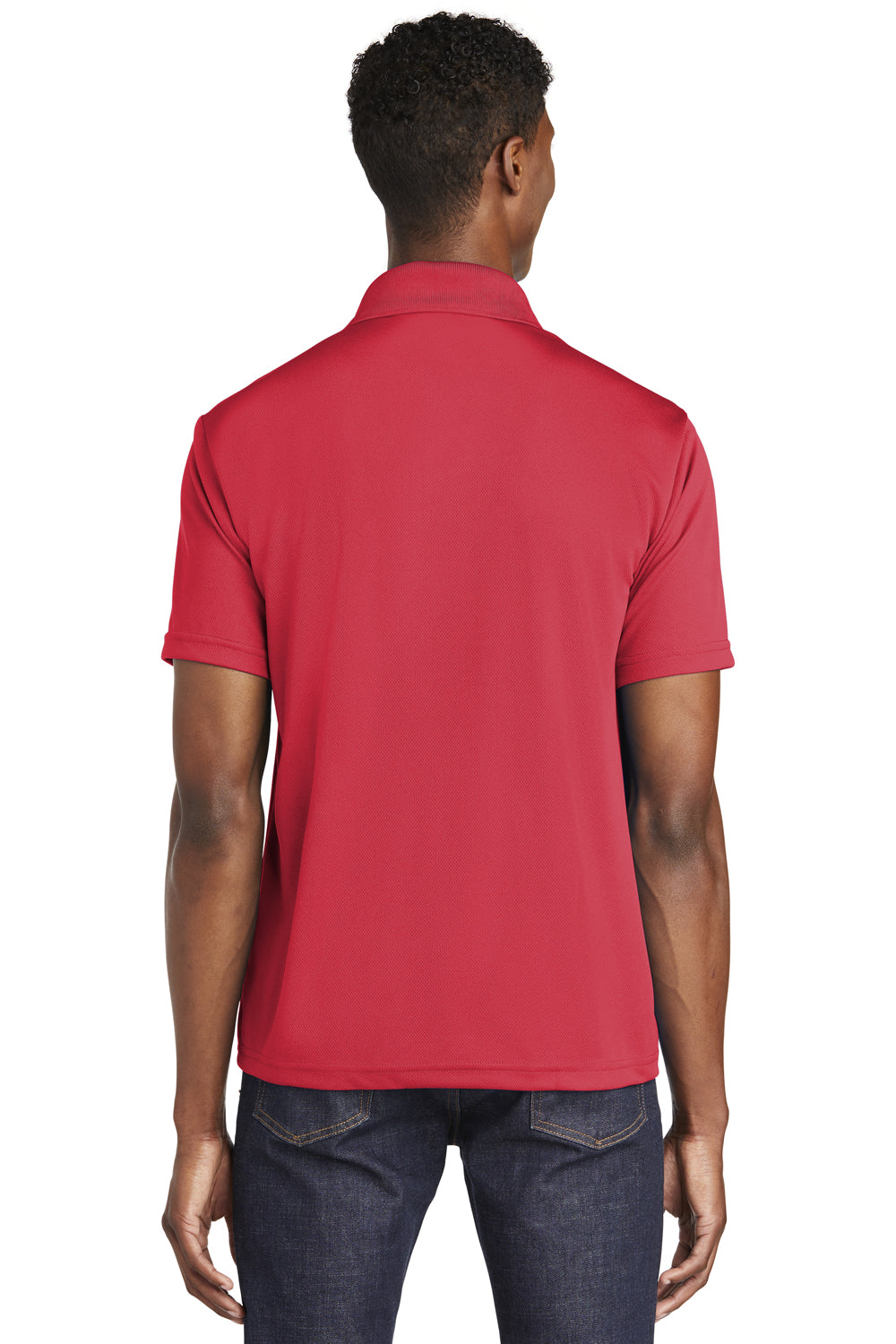 Sport-Tek ST640 Mens RacerMesh Moisture Wicking Short Sleeve Polo Shirt True Red Model Back