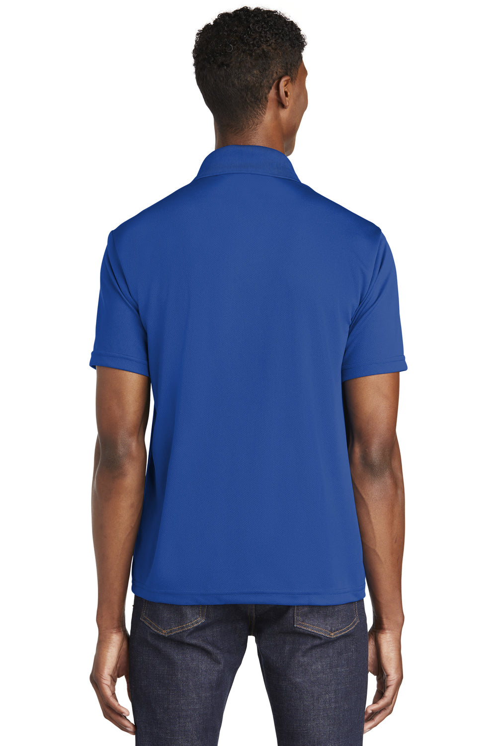 Sport-Tek ST640 Mens RacerMesh Moisture Wicking Short Sleeve Polo Shirt True Royal Blue Model Back