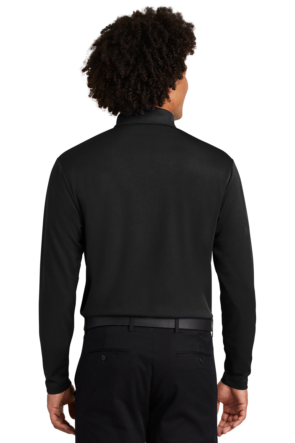 Sport-Tek ST640LS Mens RacerMesh Moisture Wicking Long Sleeve Polo Shirt Black Model Back