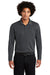 Sport-Tek ST640LS Mens RacerMesh Moisture Wicking Long Sleeve Polo Shirt Graphite Grey Model Front