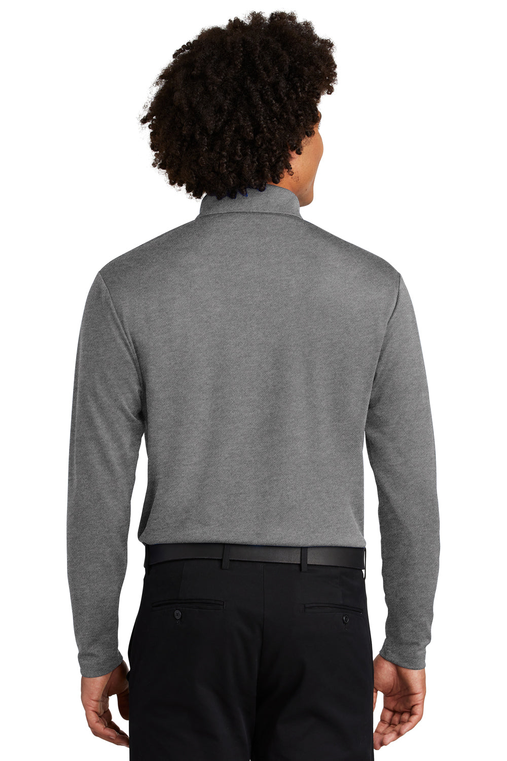 Sport-Tek ST640LS Mens RacerMesh Moisture Wicking Long Sleeve Polo Shirt Heather Grey Model Back