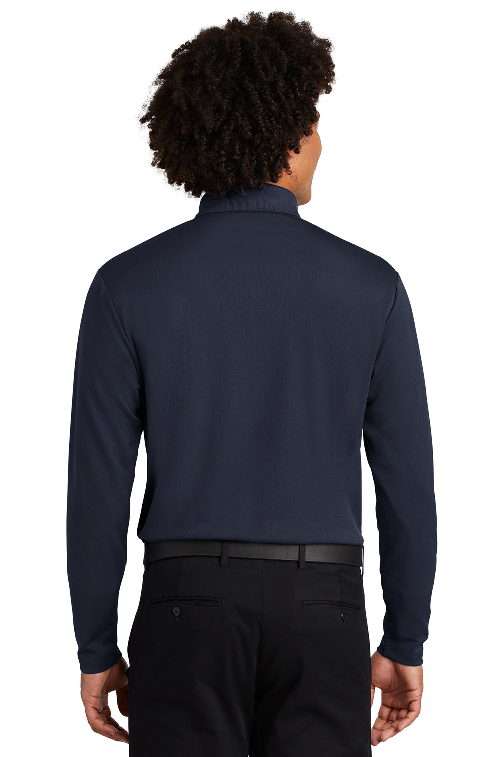 Sport-Tek ST640LS Mens RacerMesh Moisture Wicking Long Sleeve Polo Shirt True Navy Blue Model Back