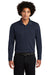 Sport-Tek ST640LS Mens RacerMesh Moisture Wicking Long Sleeve Polo Shirt True Navy Blue Model Front