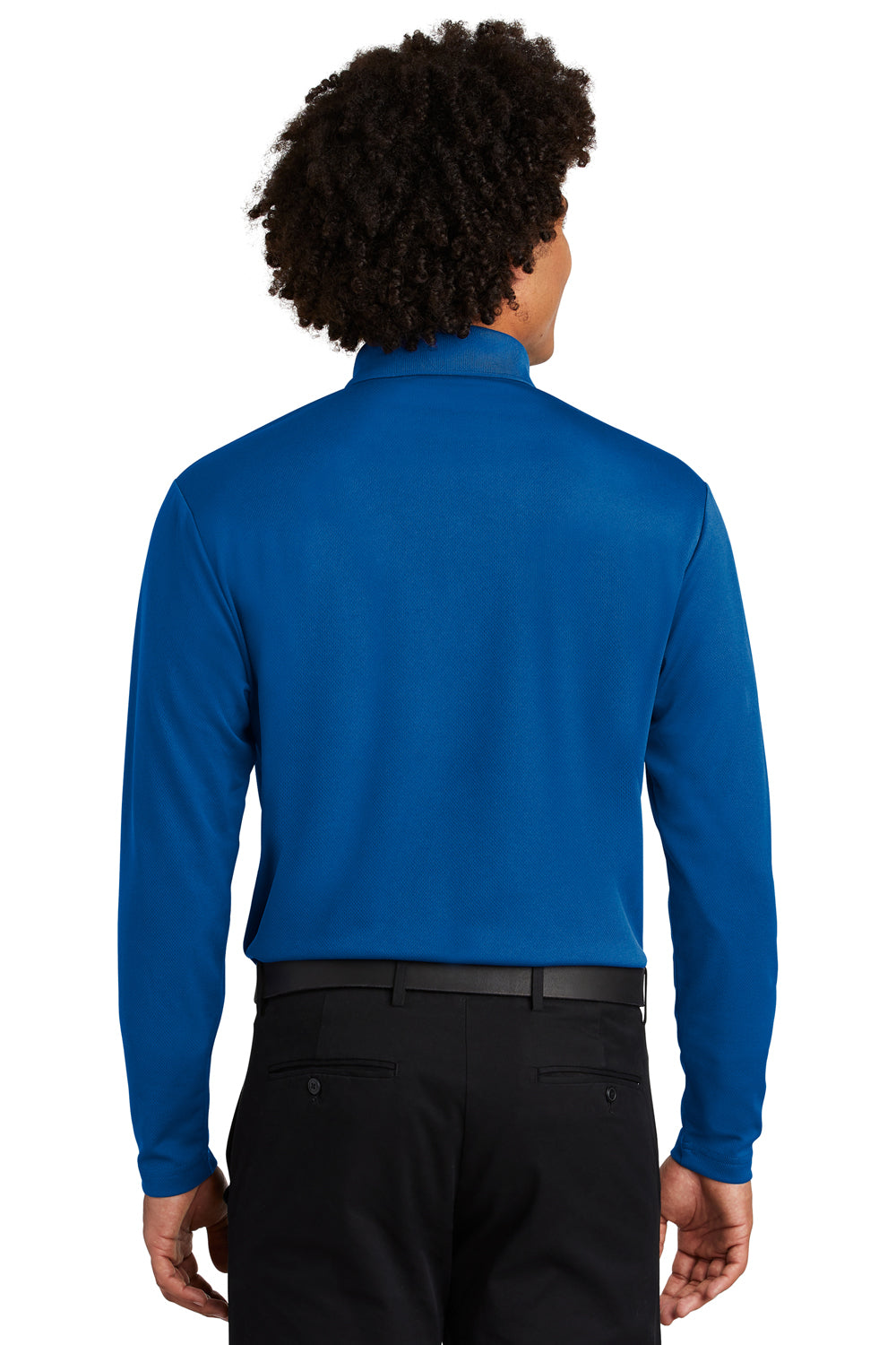 Sport-Tek ST640LS Mens RacerMesh Moisture Wicking Long Sleeve Polo Shirt True Royal Blue Model Back