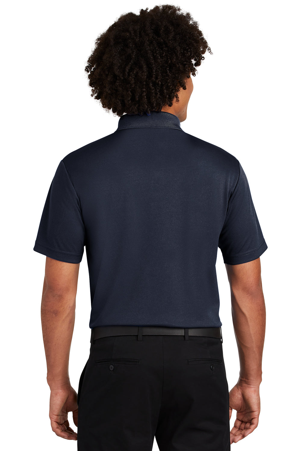 Sport-Tek ST640P Mens RacerMesh Moisture Wicking Short Sleeve Polo Shirt w/ Pocket True Navy Blue Model Back