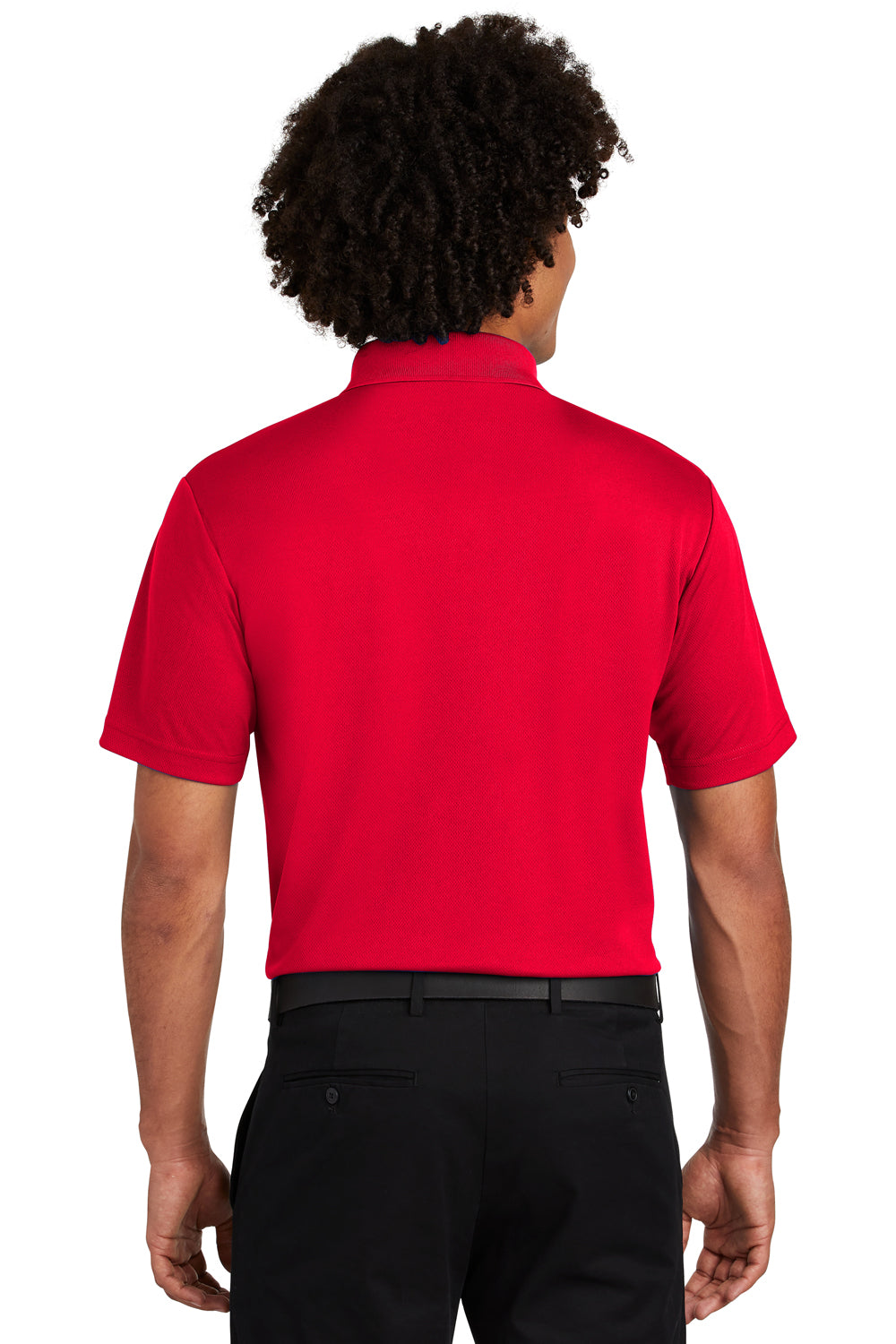 Sport-Tek ST640P Mens RacerMesh Moisture Wicking Short Sleeve Polo Shirt w/ Pocket True Red Model Back