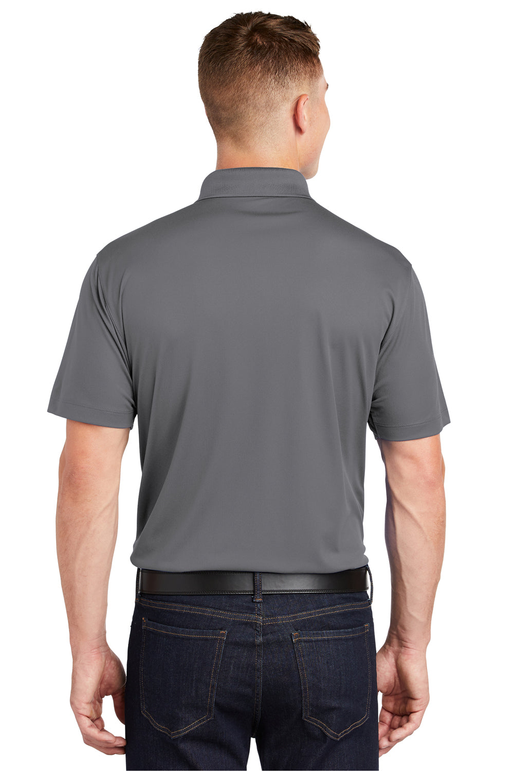 Sport-Tek ST650/TST650 Mens Sport-Wick Moisture Wicking Short Sleeve Polo Shirt Concrete Grey Model Back