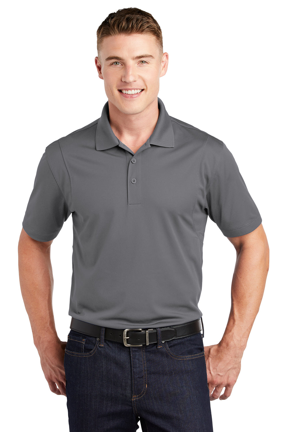 Sport-Tek ST650/TST650 Mens Sport-Wick Moisture Wicking Short Sleeve Polo Shirt Concrete Grey Model Front