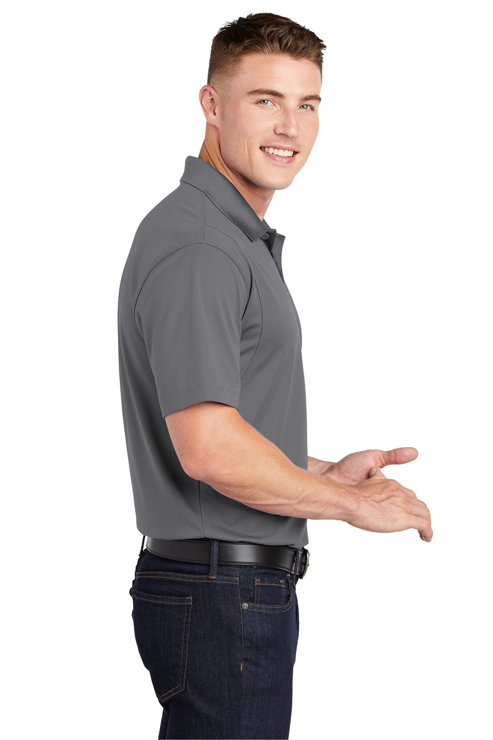 Sport-Tek ST650/TST650 Mens Sport-Wick Moisture Wicking Short Sleeve Polo Shirt Concrete Grey Model Side