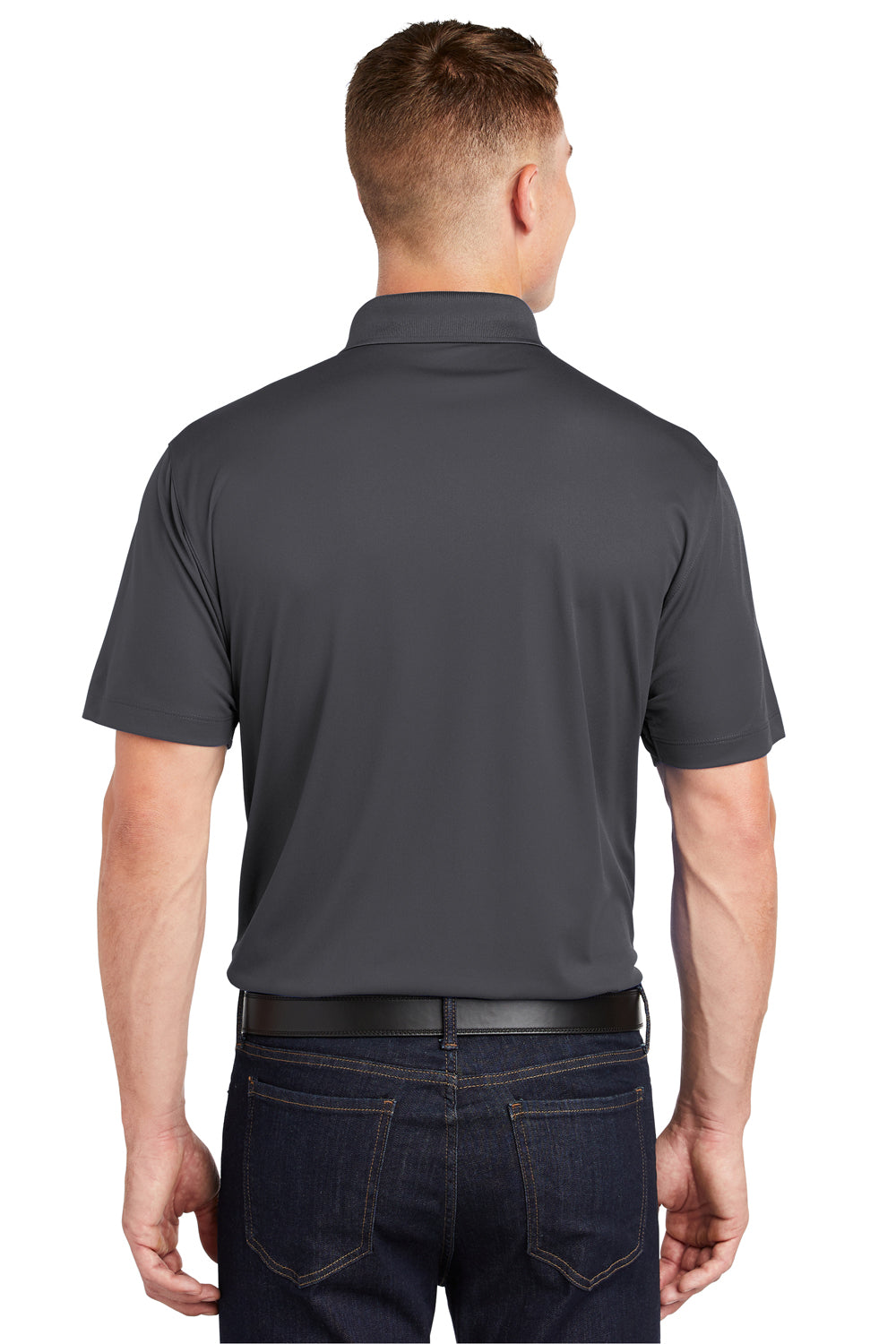 Sport-Tek ST650/TST650 Mens Sport-Wick Moisture Wicking Short Sleeve Polo Shirt Iron Grey Model Back