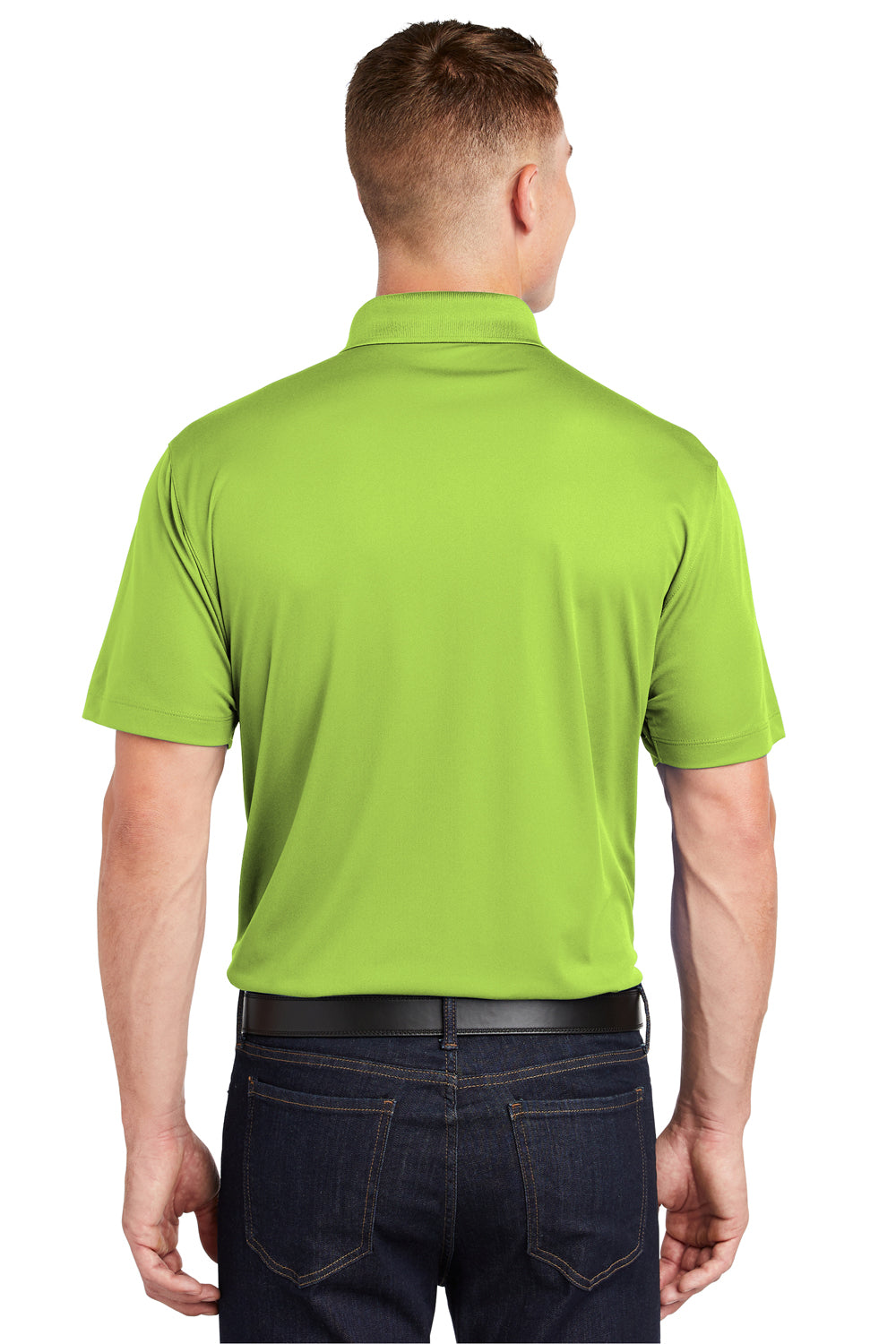 Sport-Tek ST650/TST650 Mens Sport-Wick Moisture Wicking Short Sleeve Polo Shirt Lime Shock Green Model Back